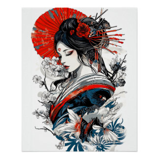 Poster de Geisha, Poster vintage aux couleurs vive