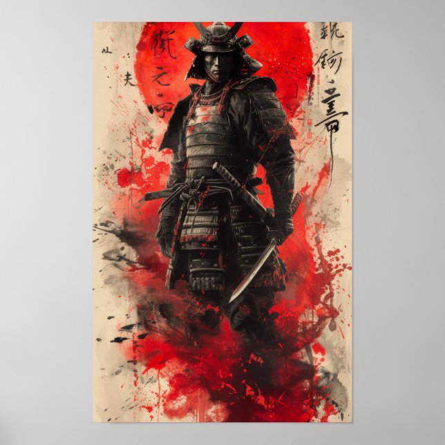 Poster de Geisha Samurai en noir et rouge (Devant)