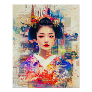 Poster de Geisha Ukiyo e, aquarelle Geisha