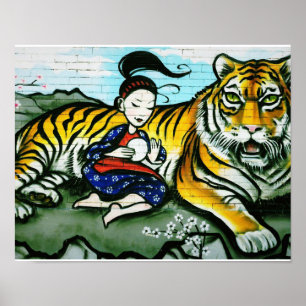 Poster de graffiti Oriental Lady et Tiger