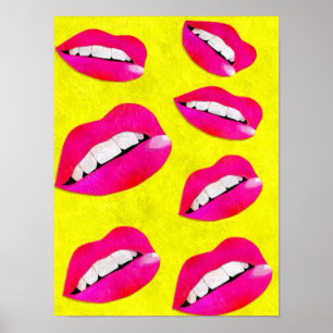 Poster de Grunge rose/jaune Sassy Lips fluorescent