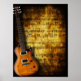 Poster de Guitare Old Music Sheet