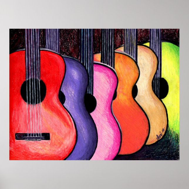 Poster de guitares multicolores par Loni (Devant)