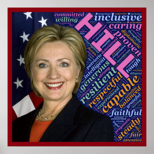 Poster de Hillary Clinton Prés, Drapeau et Mots d'