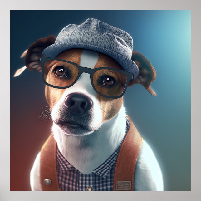Poster de Jack Russell Terrier Hipster Chien (Devant)