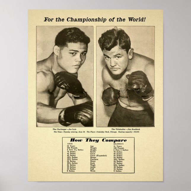 Poster de Joe Lewis vintage contre James Braddock (Devant)