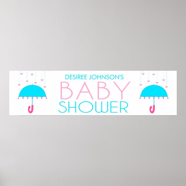 Poster de la bannière Baby shower parapluie rose e (Devant)