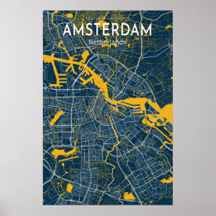 Poster de la carte bleue Amsterdam City Carte bleu