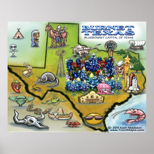Poster de la carte Burnet TEXAS (Devant)