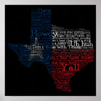 Poster de la carte d'art texan USA Slang Word