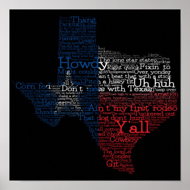 Poster de la carte d'art texan USA Slang Word (Devant)