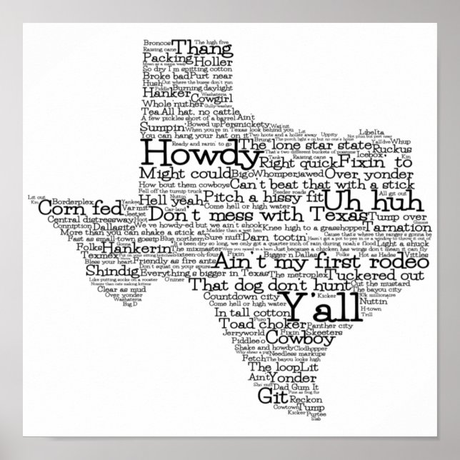 Poster de la carte d'art texan USA Slang Word (Devant)