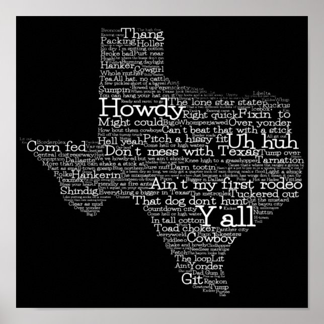 Poster de la carte d'art texan USA Slang Word (Devant)