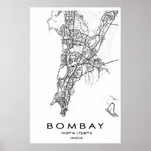 Poster de la carte de Bombay/Mumbai Maharashtra