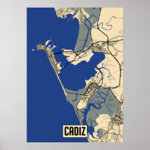 Poster de la carte de Cadiz