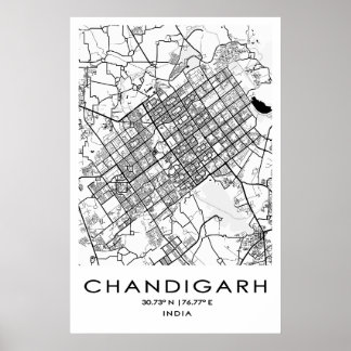 Poster de la carte de Chandigarh| Punjab| Inde