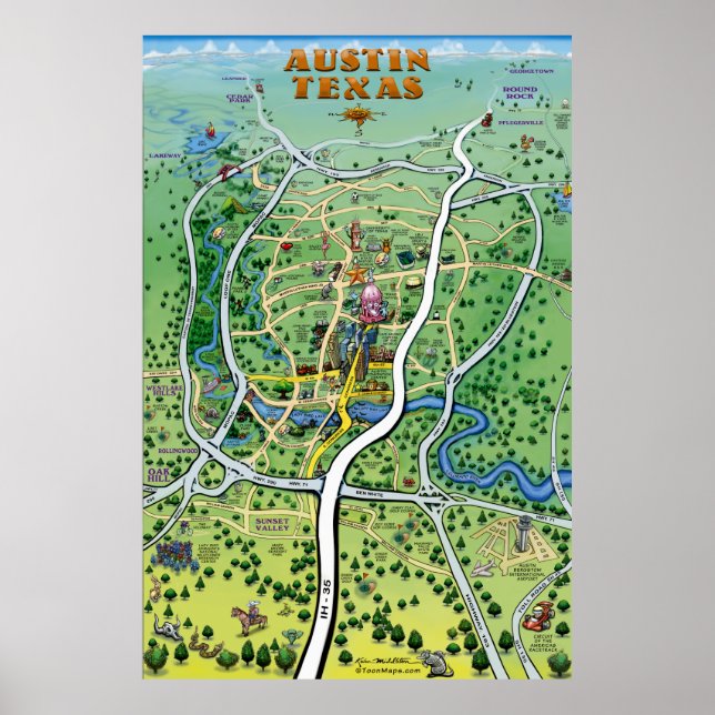 Poster de la carte de dessin d'Austin Texas (Devant)