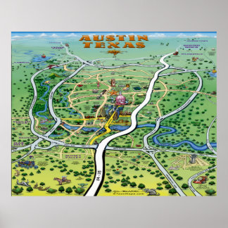 Poster de la carte de dessin d'Austin Texas