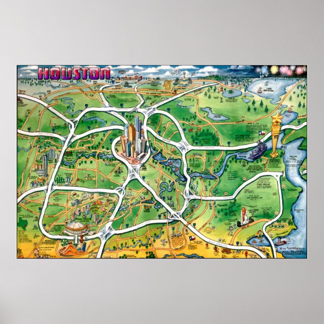 Poster de la carte de dessin de Houston Texas (Devant)