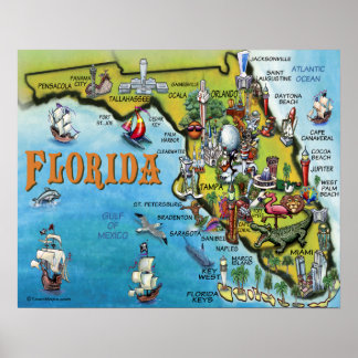 Poster de la carte de dessin de la Floride