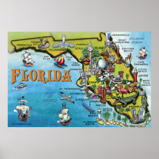 Poster de la carte de dessin de la Floride