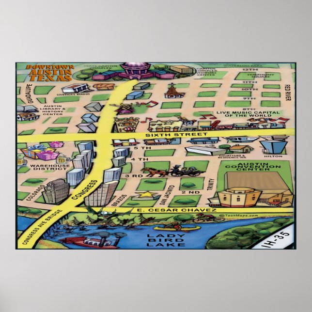 Poster de la carte de dessin du centre-ville d'Aus (Devant)