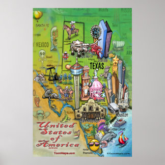 Poster de la carte de dessin du Texas