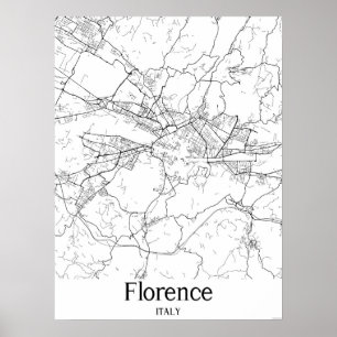 Poster de la carte de Florence Italie Black and Wh