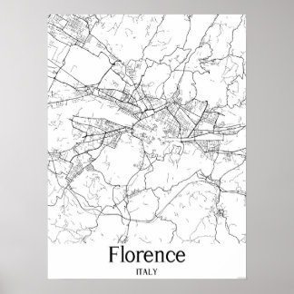 Poster de la carte de Florence Italie Black and Wh