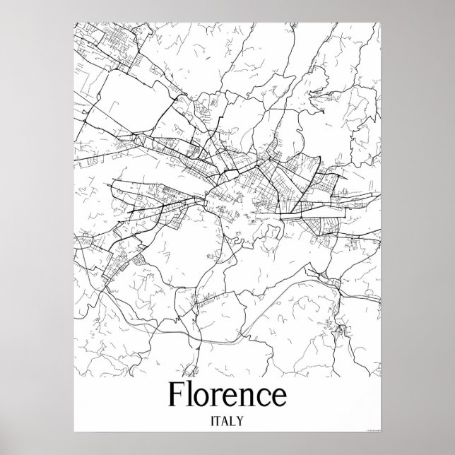 Poster de la carte de Florence Italie Black and Wh (Devant)