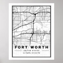 Poster de la carte de Fort Worth Texas USA Travel 