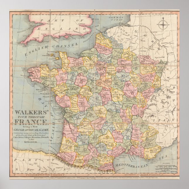 Poster de la carte de France vintage (Devant)