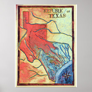 Poster de la carte de la République du Texas