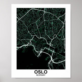 Poster de la carte de la ville d'Oslo,