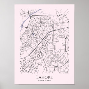 Poster de la carte de Lahore (rose, mat)
