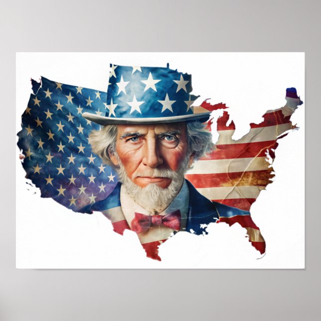Poster de la carte de l'American Flag et des USA (Devant)