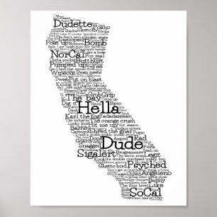 Poster de la carte de l'art de la Californie USA S