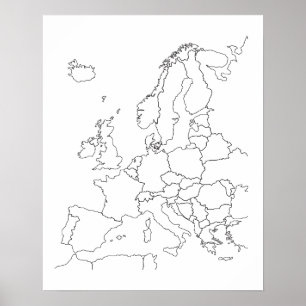 Poster de la carte de l'Europe en blanc