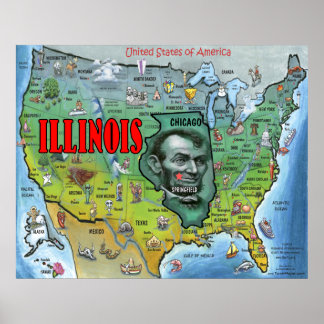 Poster de la carte de l'Illinois USA