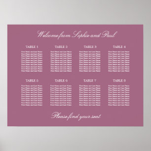 Poster de la carte de Mariage de table Mauve 8