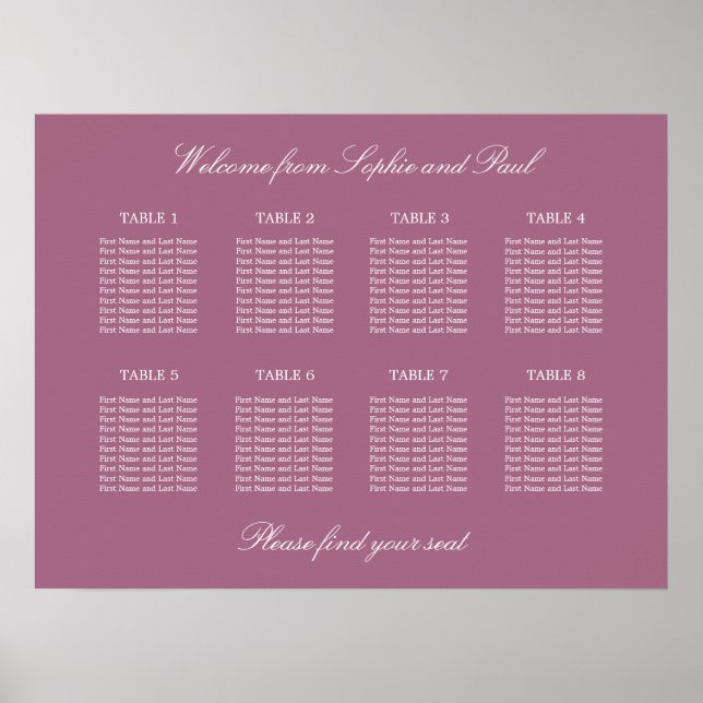 Poster de la carte de Mariage de table Mauve 8 (Devant)
