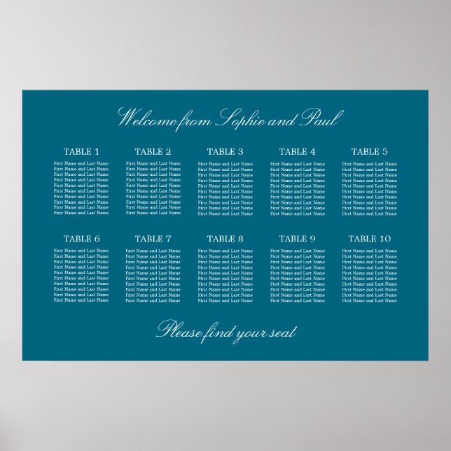 Poster de la carte de Mariage de table Turquoise 1 (Devant)
