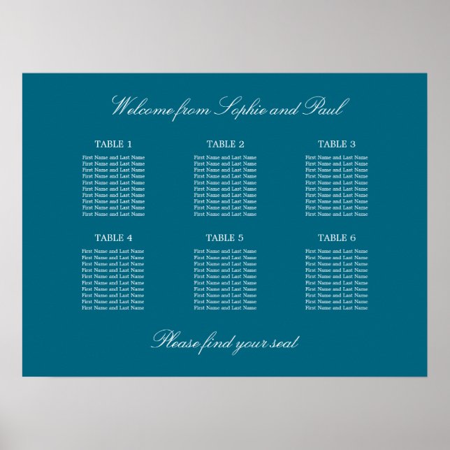 Poster de la carte de Mariage de table Turquoise 6 (Devant)