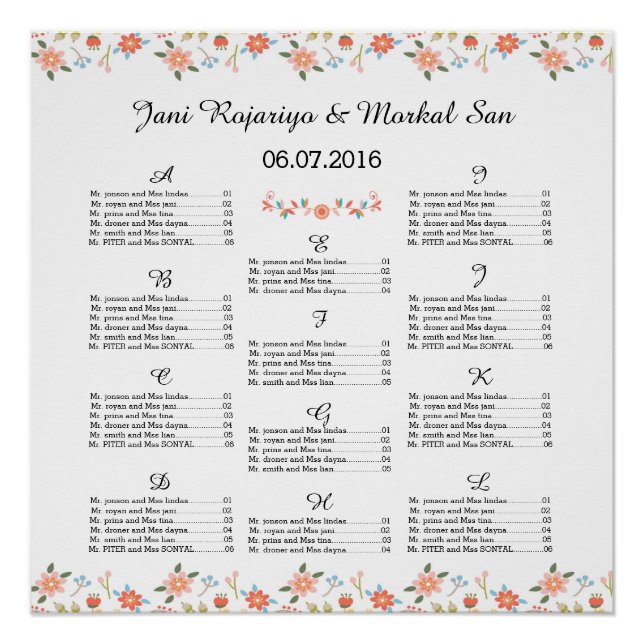 Poster de la carte de Mariage floral (Devant)
