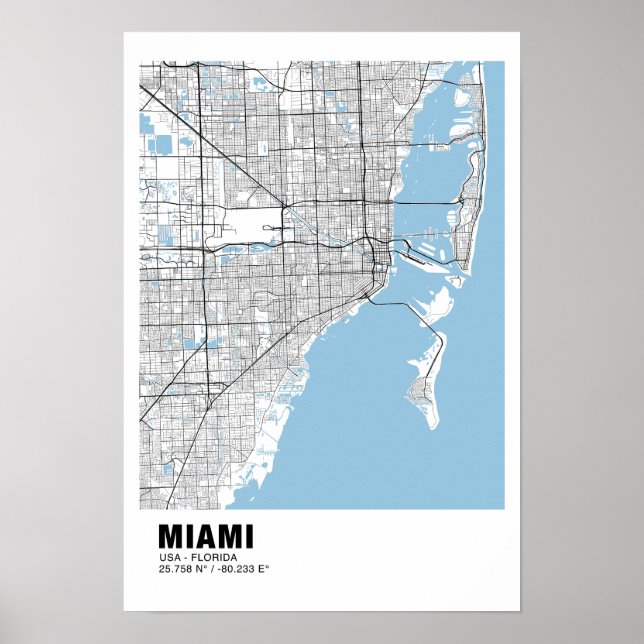 Poster de la carte de Miami - Carte noire de Miami (Devant)