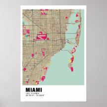 Poster de la carte de Miami - Miami Carte colorée