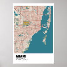 Poster de la carte de Miami - Miami Carte Vintage