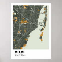 Poster de la carte de Miami - Miami Green & Gold M