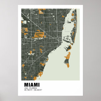 Poster de la carte de Miami - Miami Green & Gold M