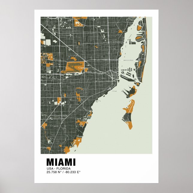 Poster de la carte de Miami - Miami Green & Gold M (Devant)